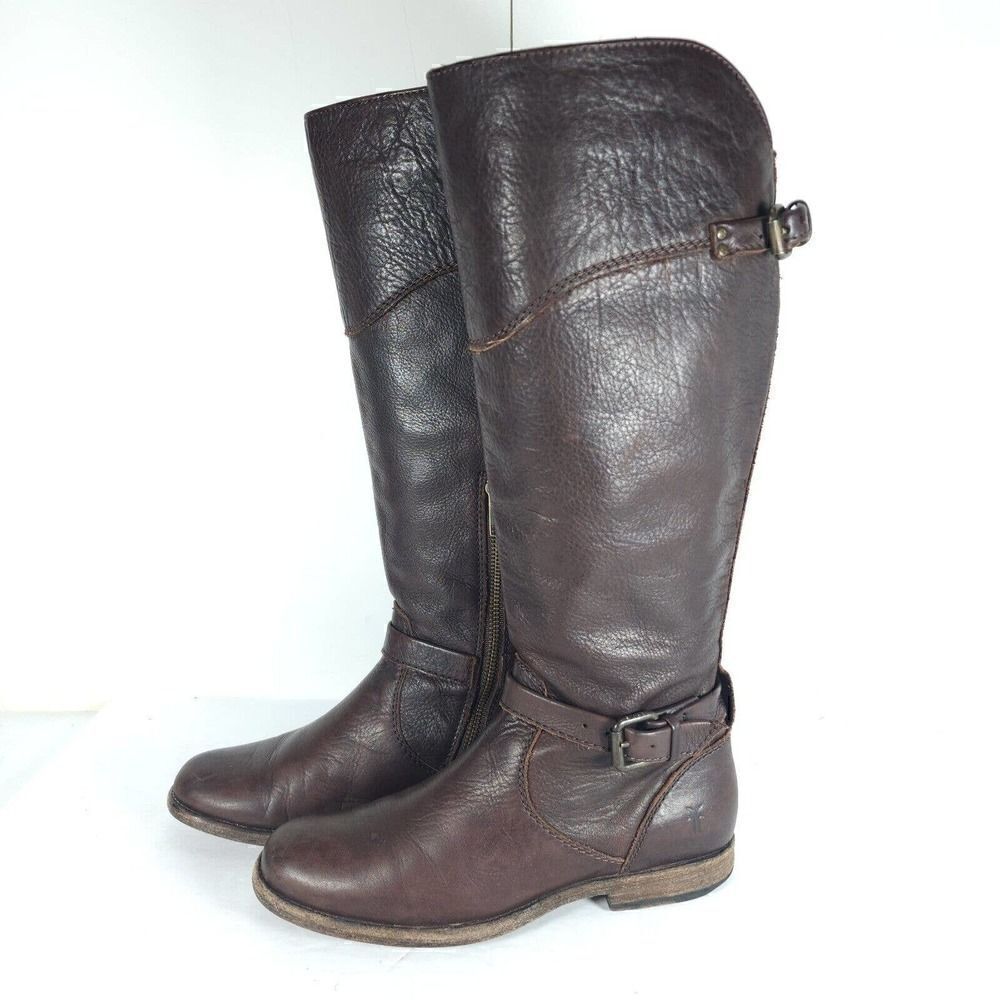 Frye Women's Phillip US 7,5B Brown Leather Buckle knee High Riding Boots